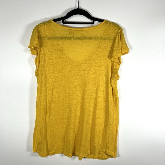 Rachel Zoe Shirt Women's Sz 1X Yellow Flutter Sleeve 100% Linen Casual Adult Top - Picture 6 of 9